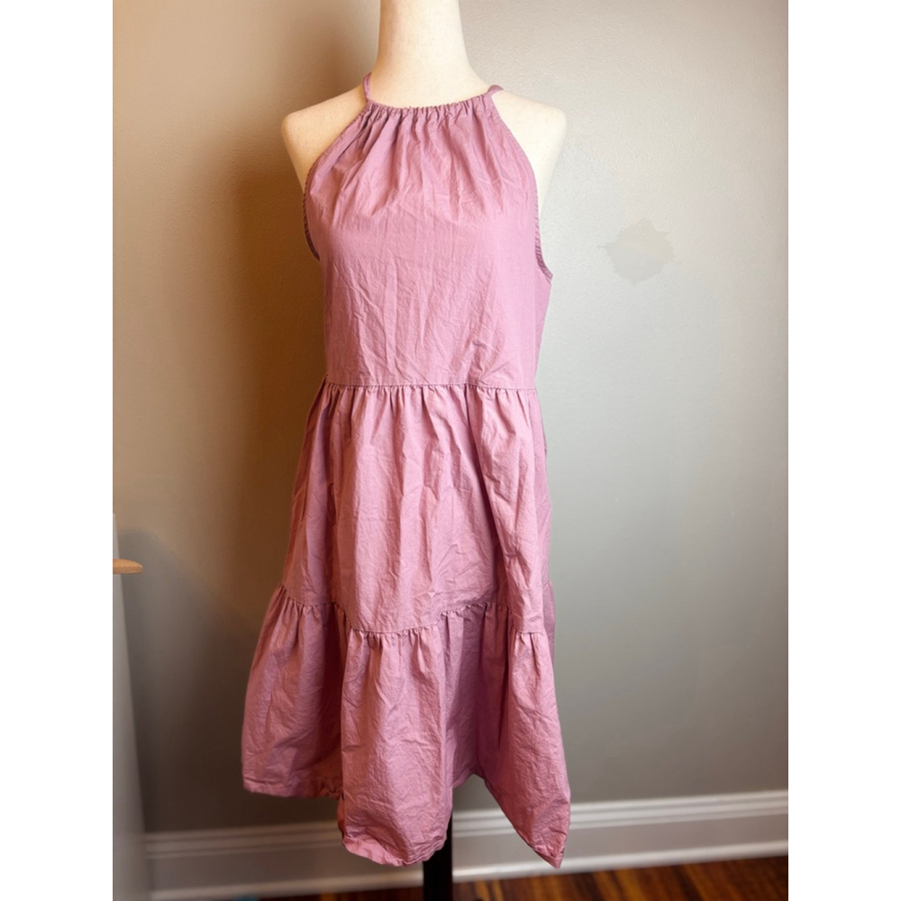 Pink Halter Tiered Mini Dress S brunch spring Easter vacation